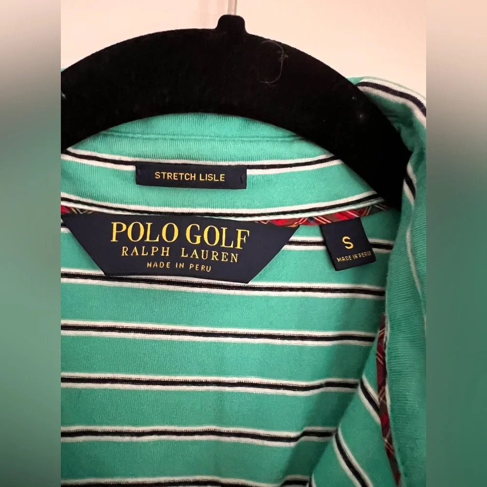Ralph Lauren Polo Golf shirt Green blue striped Stretch Lisle Short sleeve men S